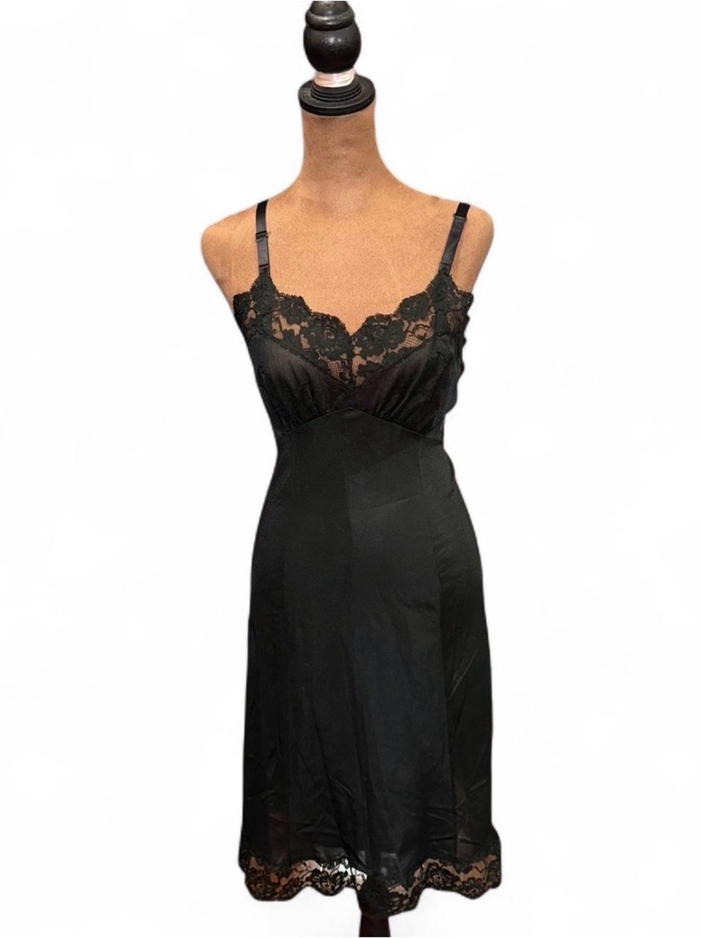 True Vintage Sears Black Lace-Trim Slip Dress